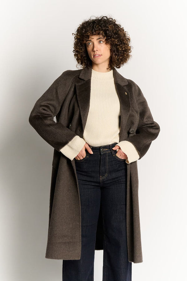 Cappotto Tortora Doppio Petto Alpaca donna Barone firenze