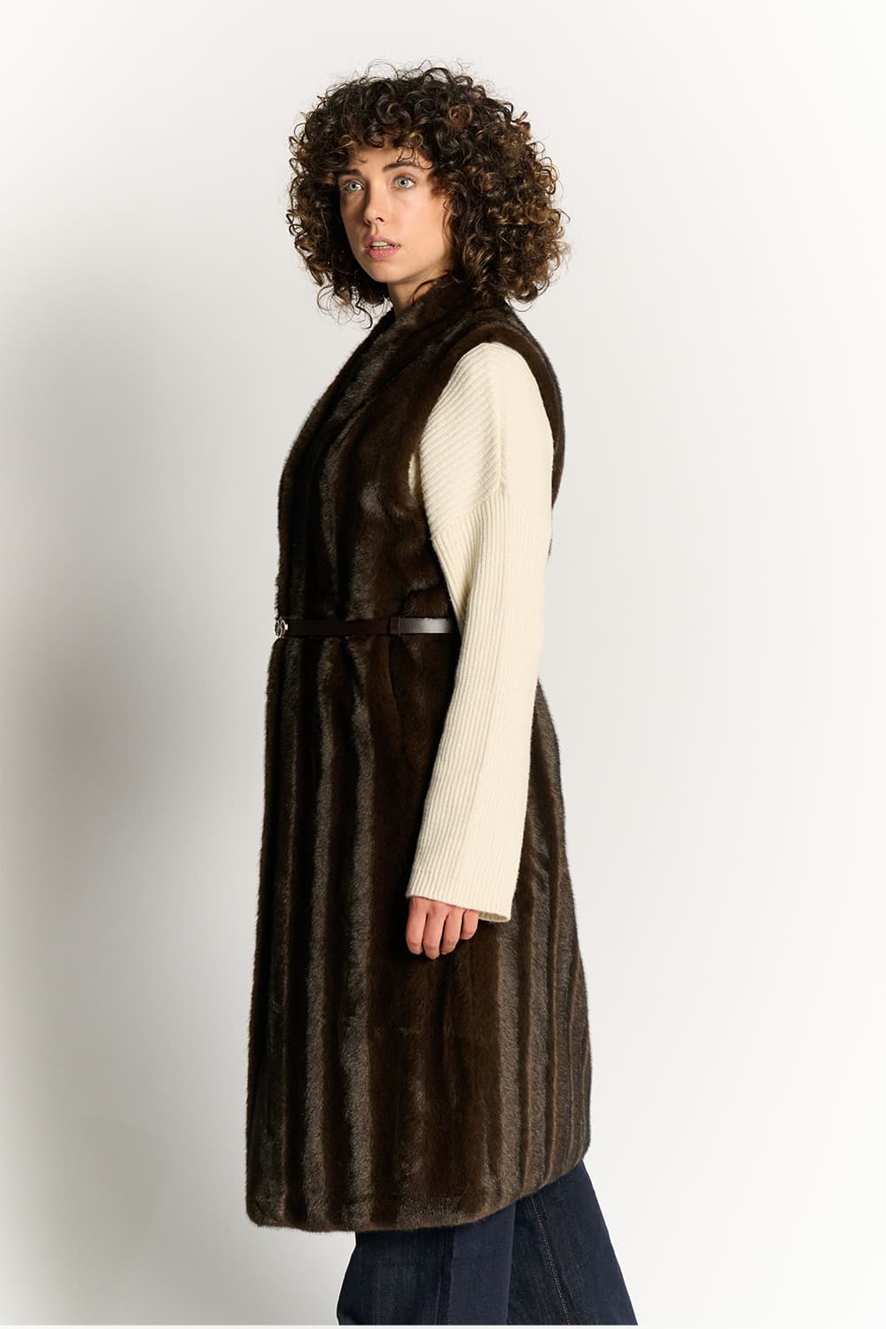 Gilet Lungo Celeste Cioccolato