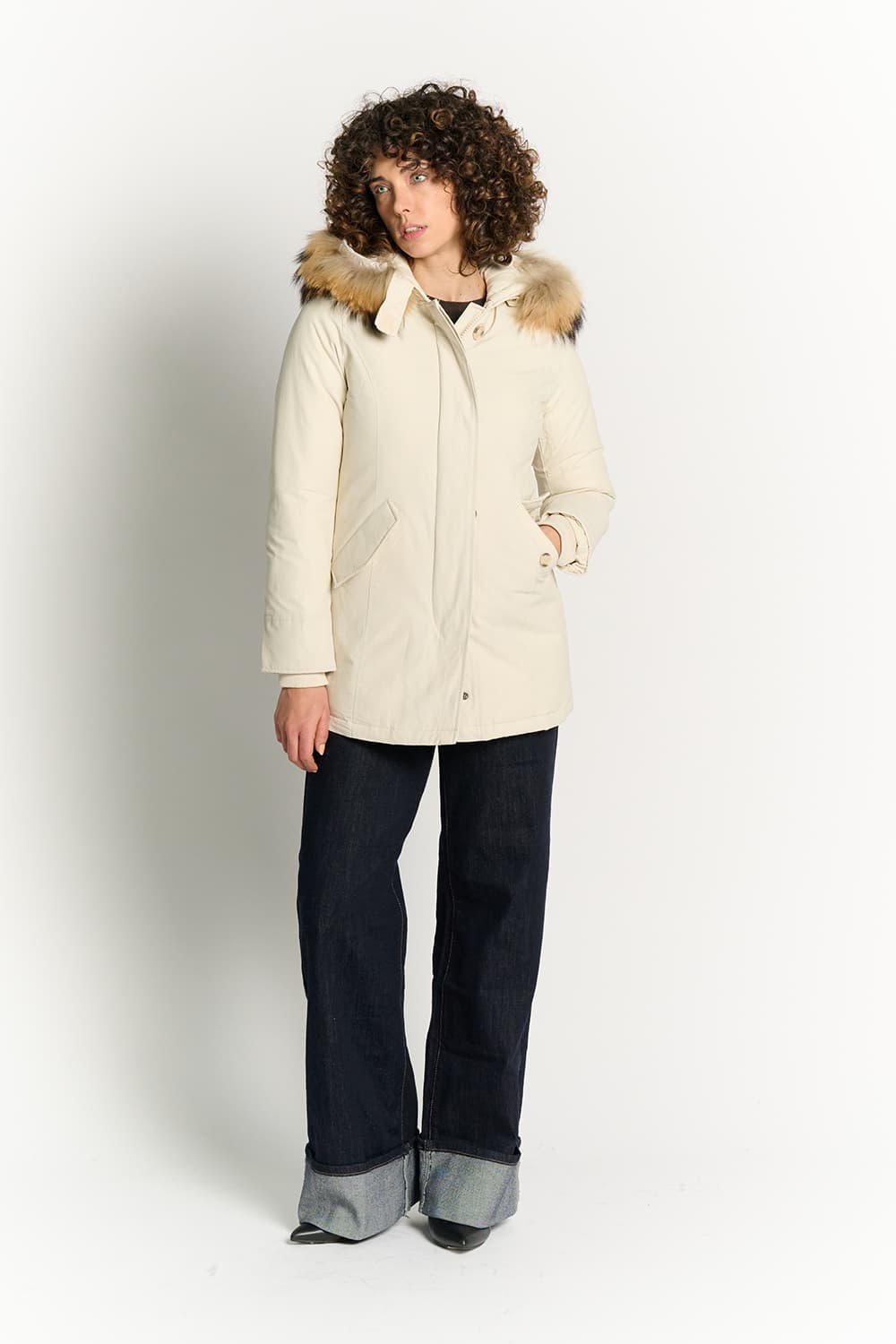 Piumino Donna Beige con Pelliccia