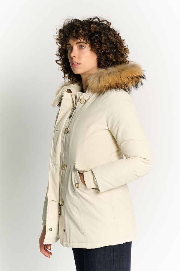 Piumino Donna Beige con Pelliccia donna Barone firenze
