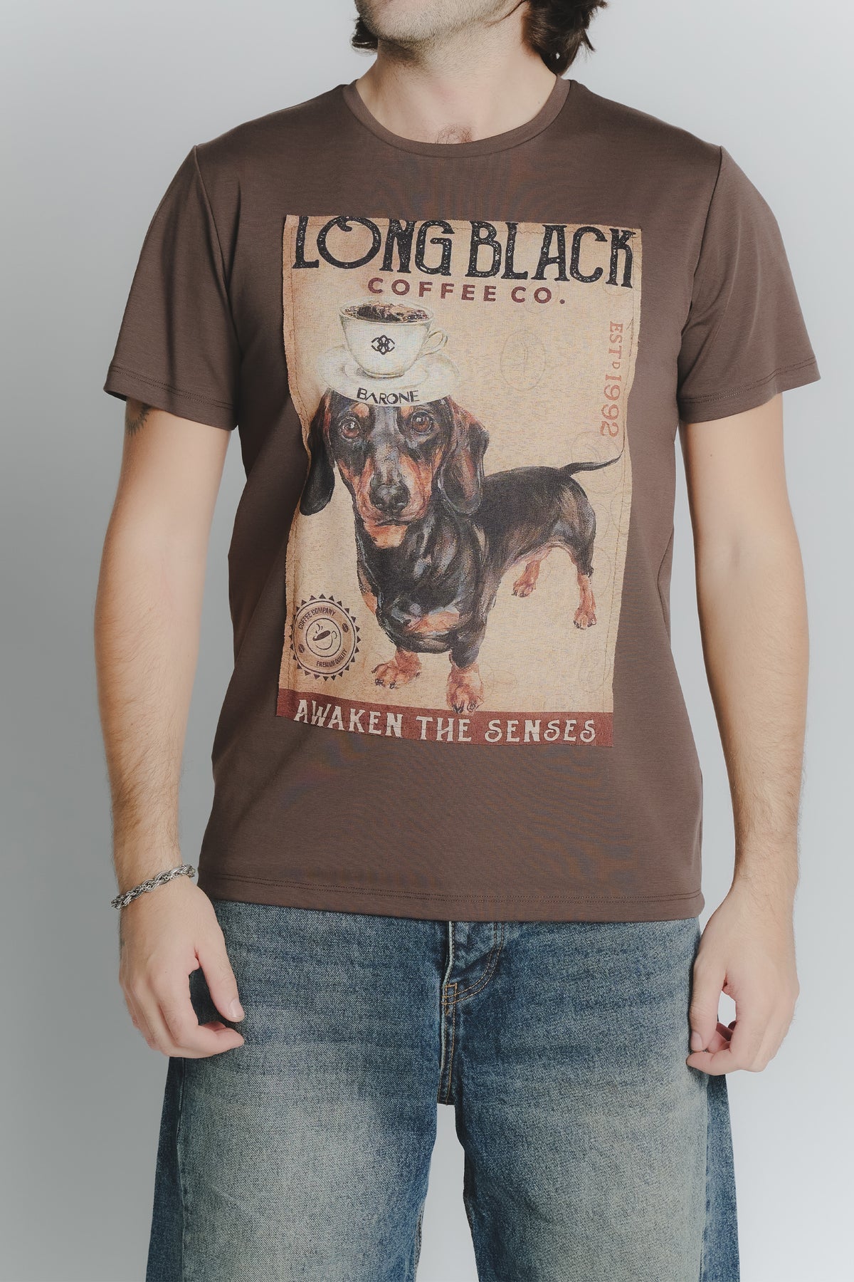 T-Shirt Uomo Stampa Bassotto Cioccolato uomo Barone firenze - 1