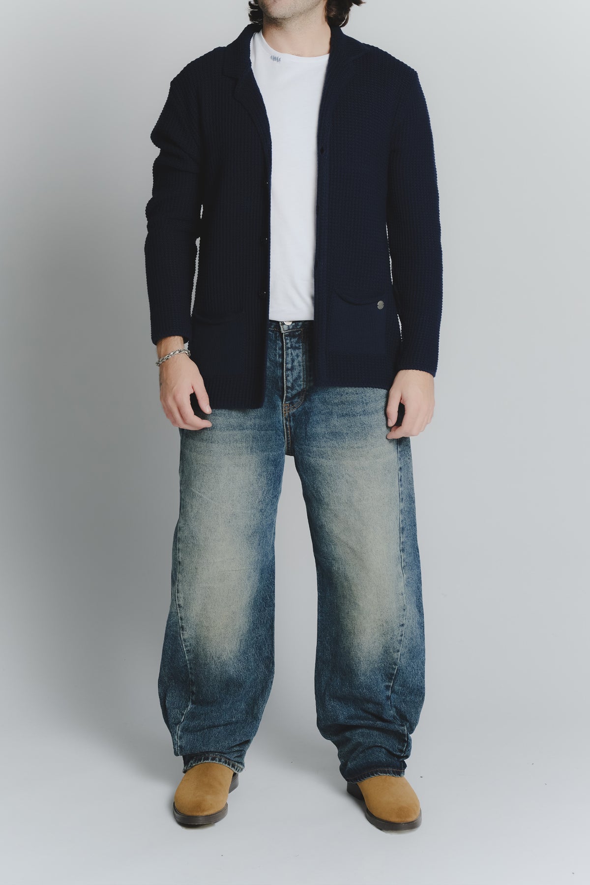 Cardigan Misto Lana Blu da Uomo uomo Barone firenze - 3