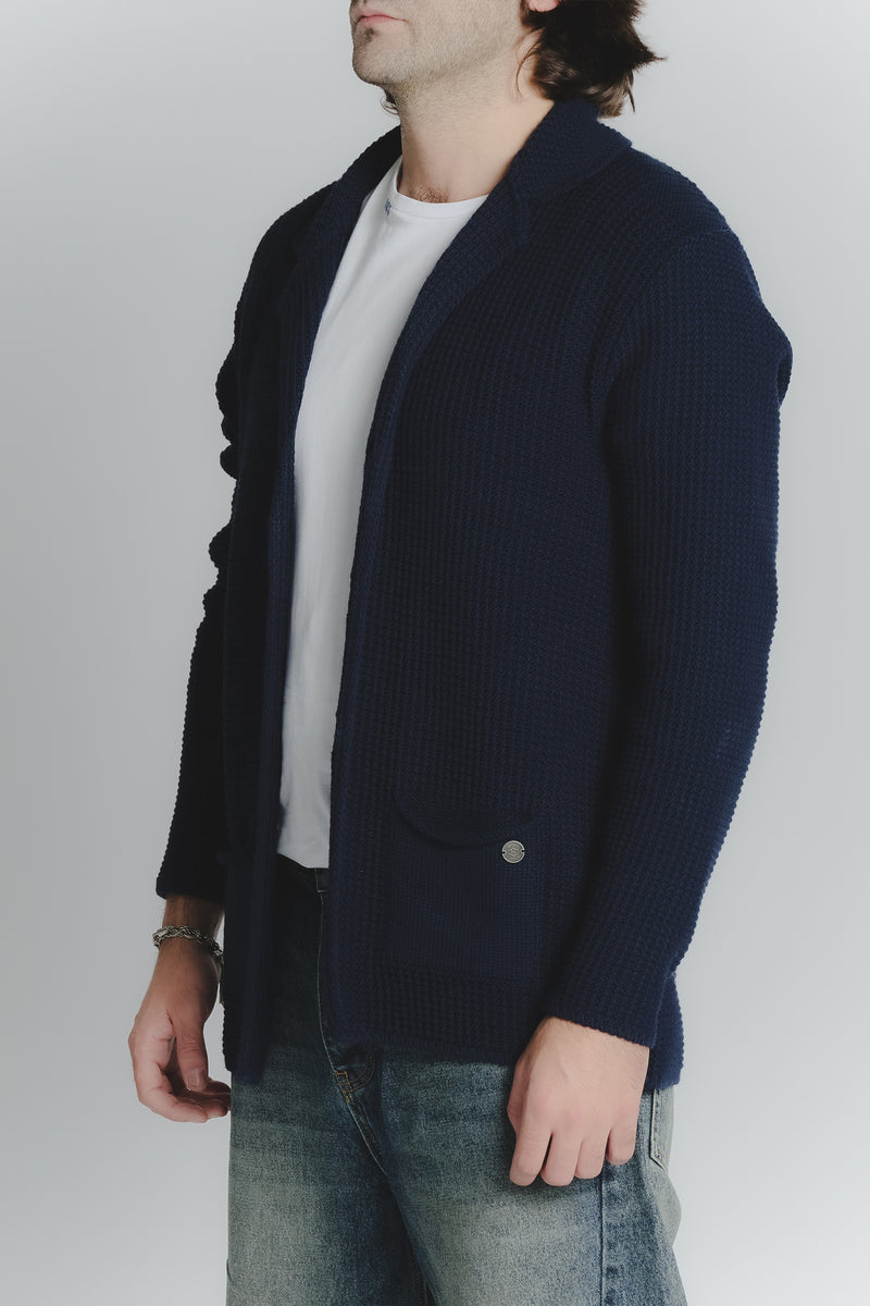 Cardigan Misto Lana Blu da Uomo uomo Barone firenze - 2