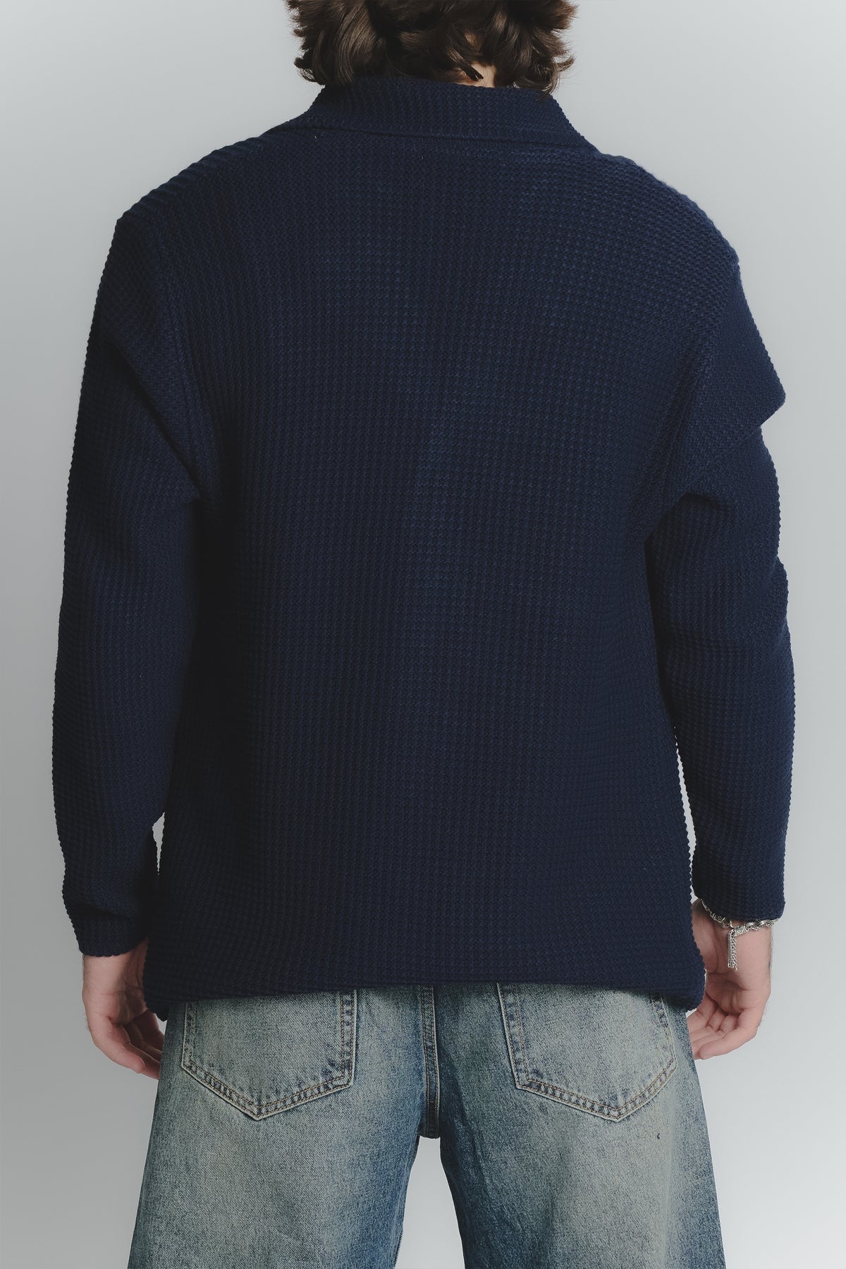 Cardigan Misto Lana Blu da Uomo uomo Barone firenze - 4