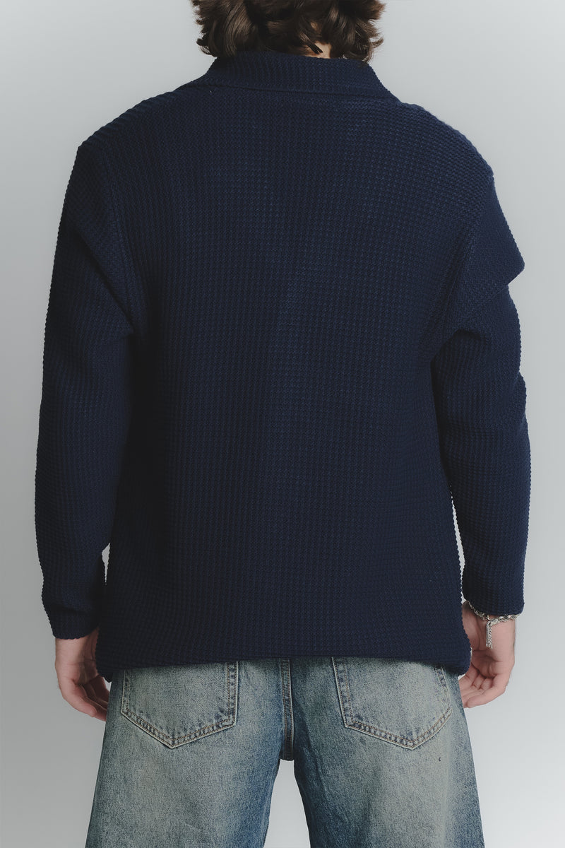 Cardigan Misto Lana Blu da Uomo uomo Barone firenze - 4