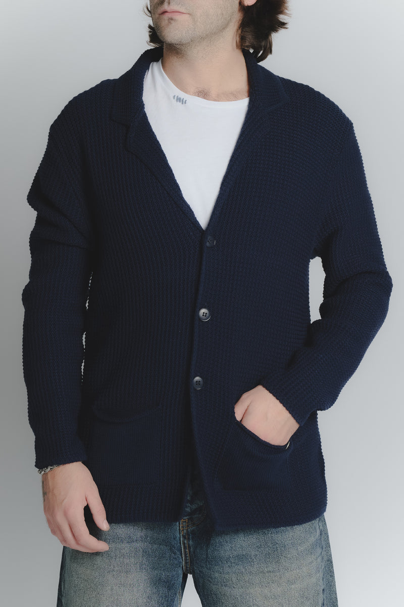 Cardigan Misto Lana Blu da Uomo uomo Barone firenze - 1