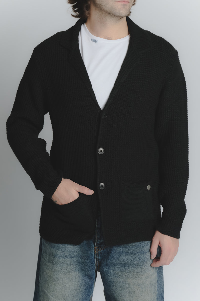 Cardigan Misto Lana Nero da Uomo uomo Barone firenze - 1