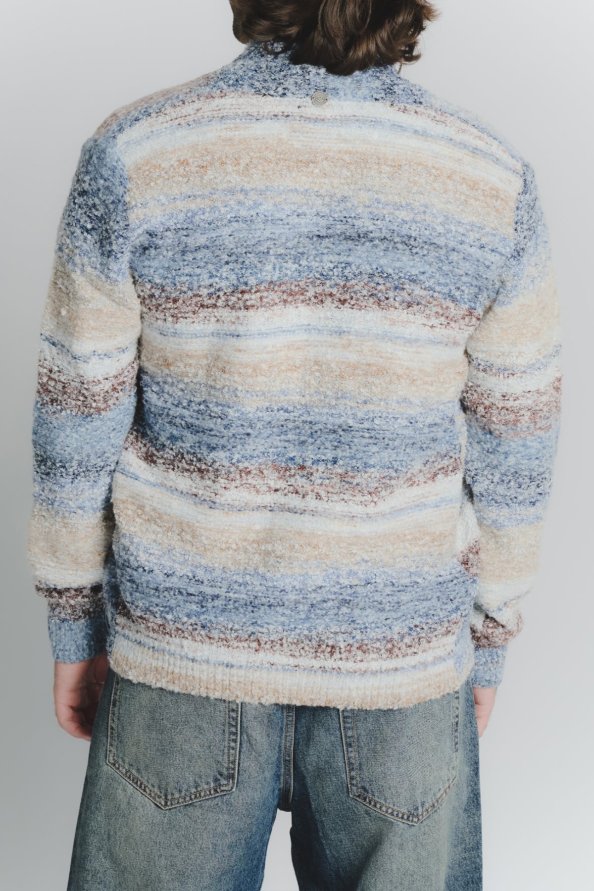 Cardigan Mélange Beige Denim da Uomo uomo Barone firenze - 4
