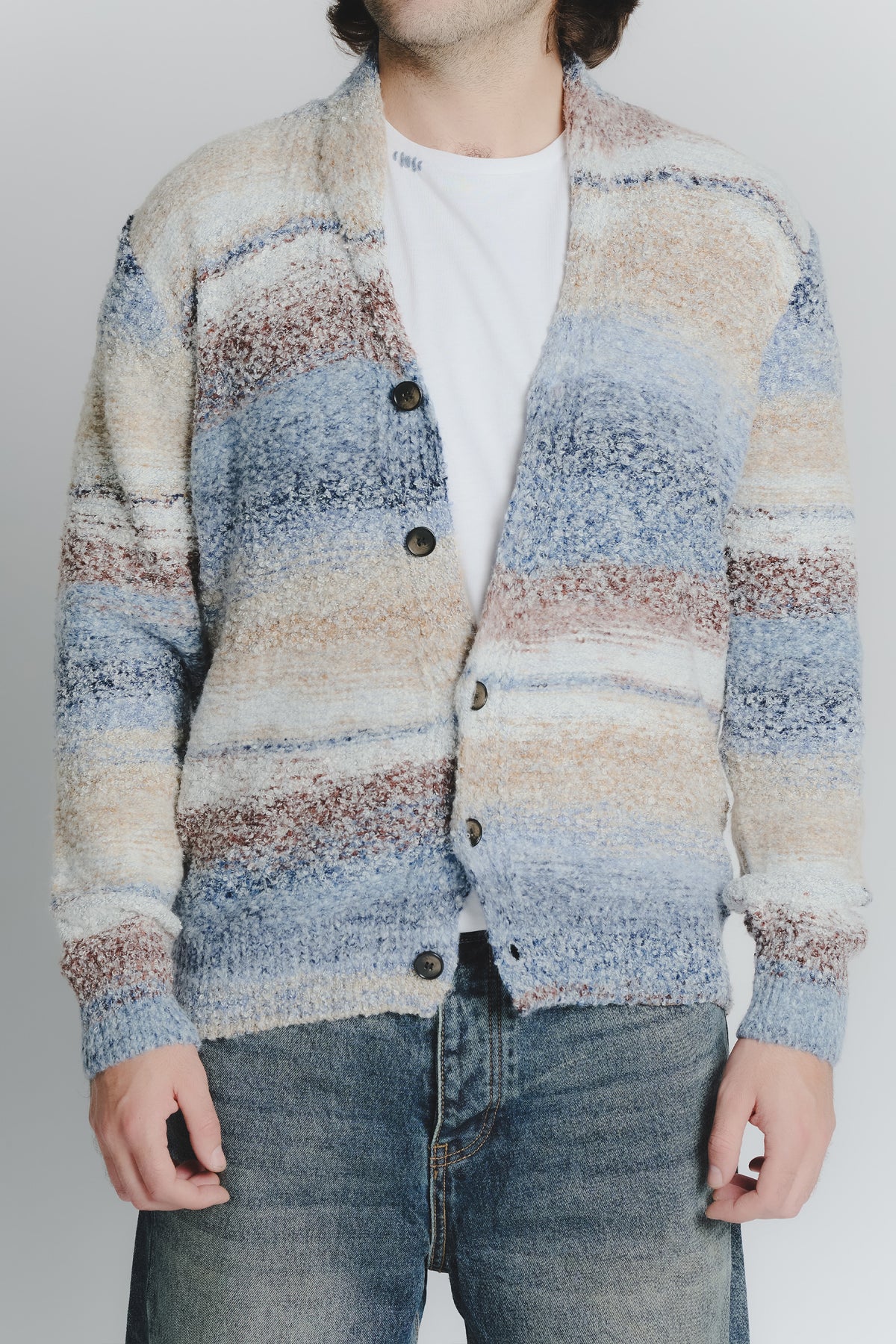 Cardigan Mélange Beige Denim da Uomo uomo Barone firenze - 3