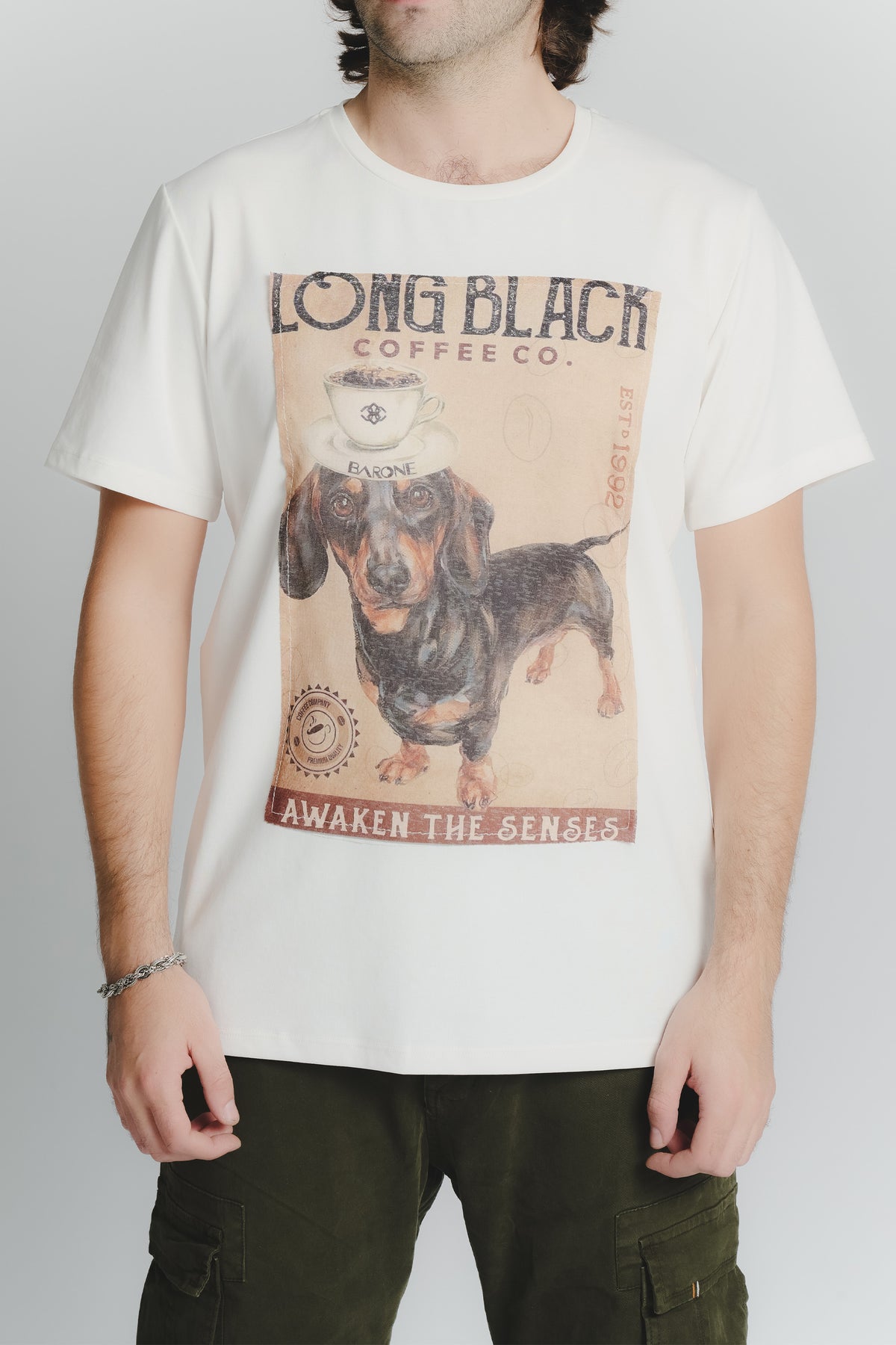 T-Shirt Uomo Stampa Bassotto Bianco uomo Barone firenze - 1