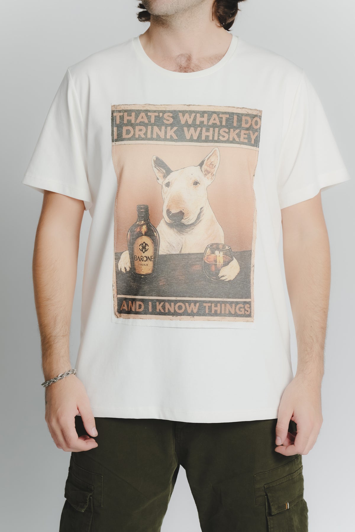 T-Shirt Uomo Stampa Bull Terrier Bianco uomo Barone firenze - 1