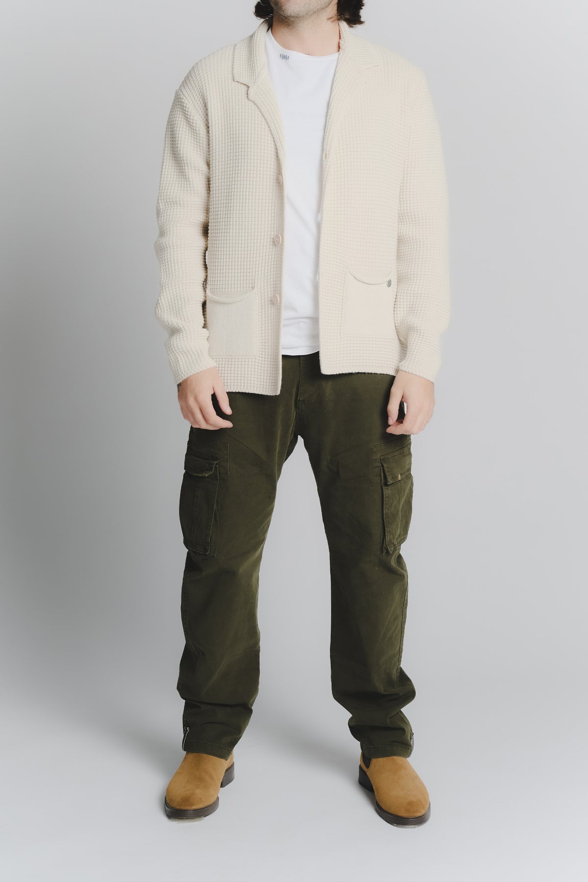 Cardigan Misto Lana Beige da Uomo uomo Barone firenze - 4