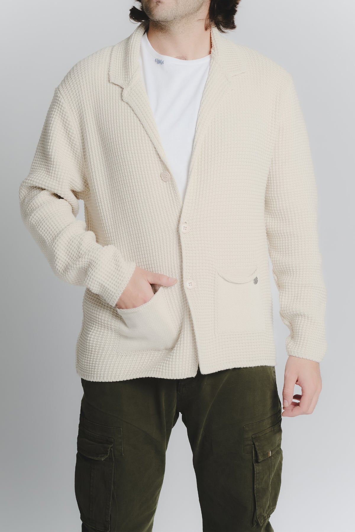 Cardigan Misto Lana Beige da Uomo uomo Barone firenze - 1