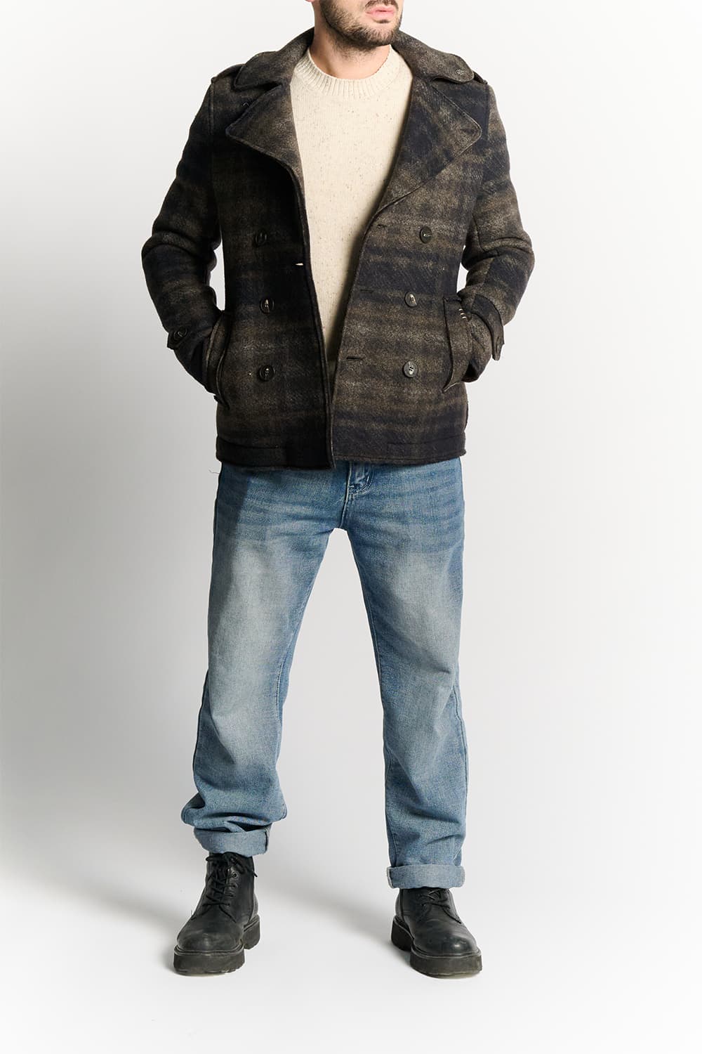 Cappotto Doppio Petto Uomo Misto Lana Scozzese Tdm