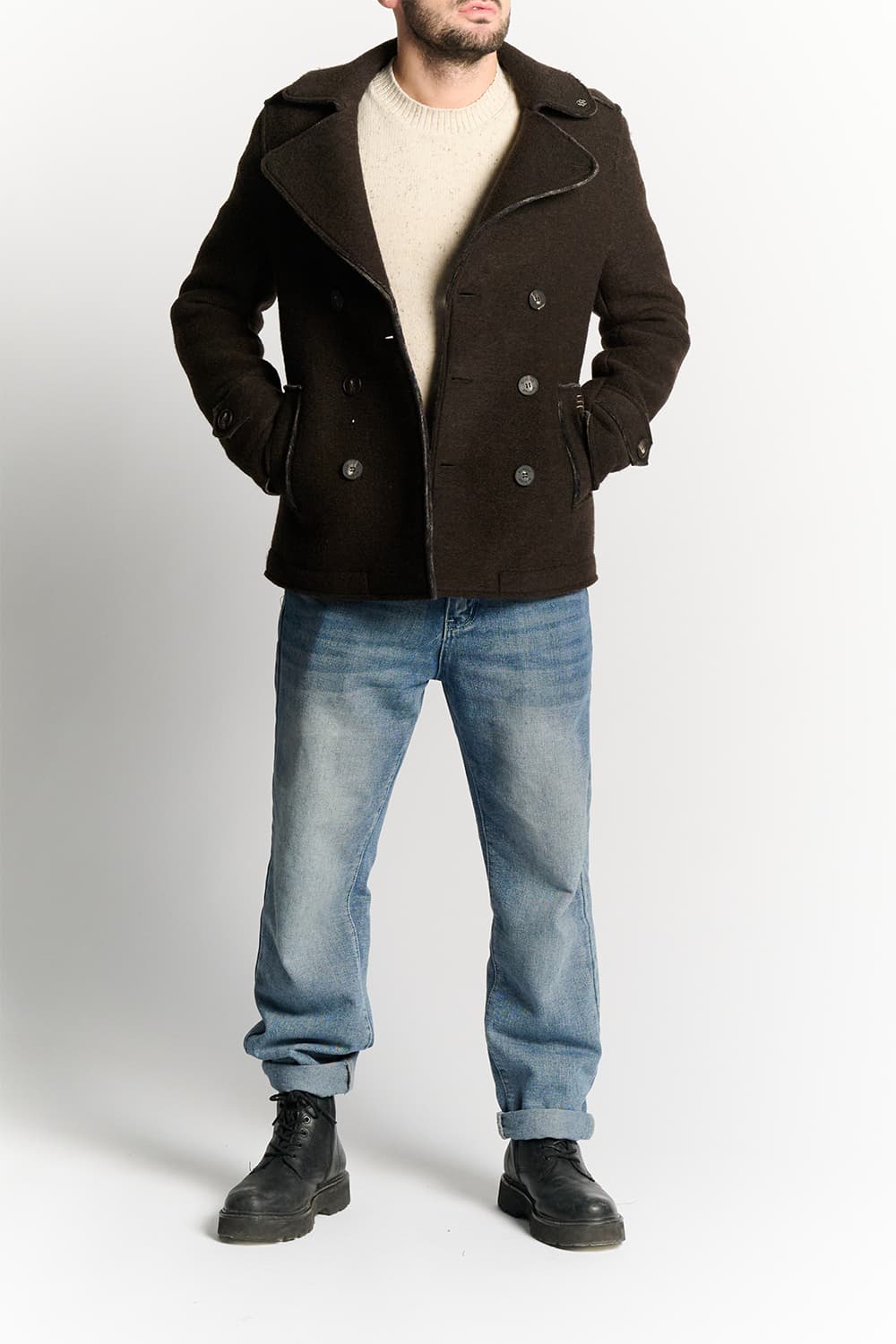 Cappotto Doppio Petto Uomo Misto Lana Testa di moro uomo Barone firenze - 1