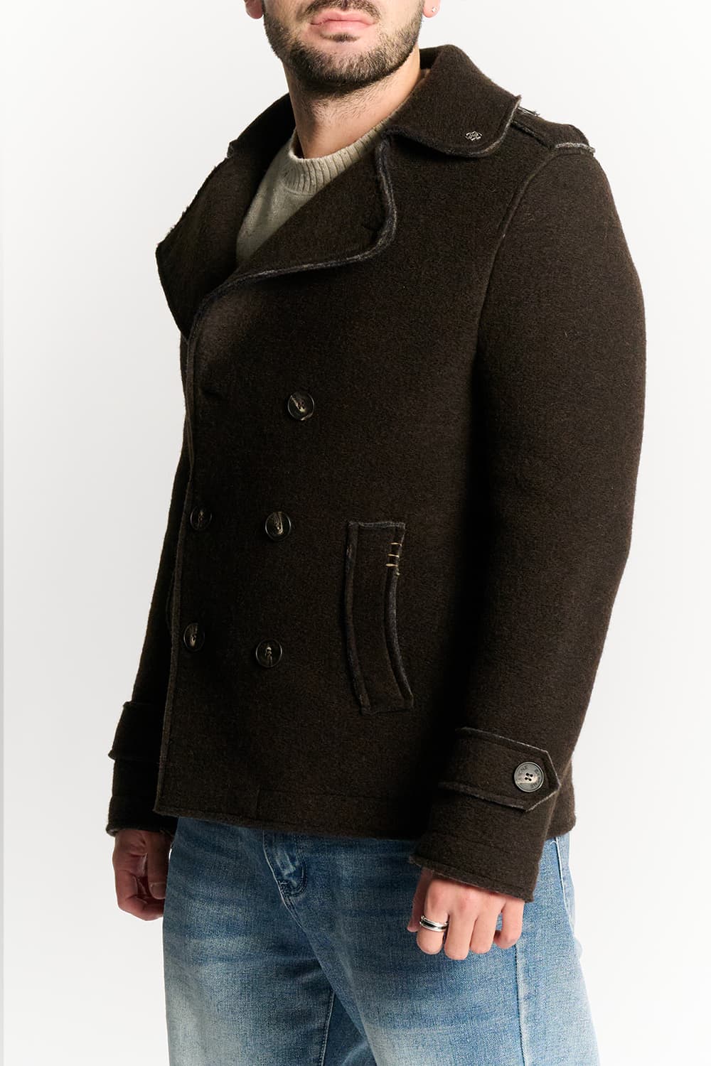 Cappotto Doppio Petto Uomo Misto Lana Testa di moro uomo Barone firenze - 3