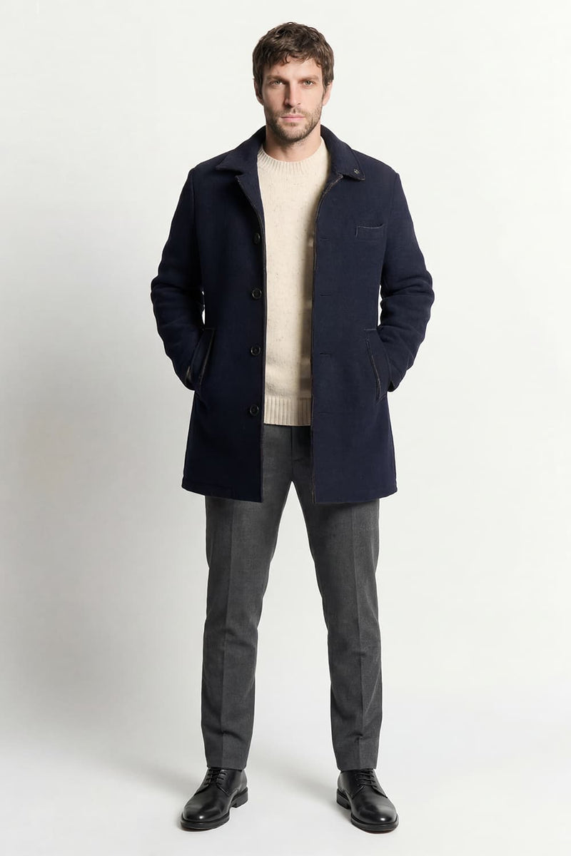 Cappotto Lungo Uomo Misto Lana Blu uomo Barone firenze - 2