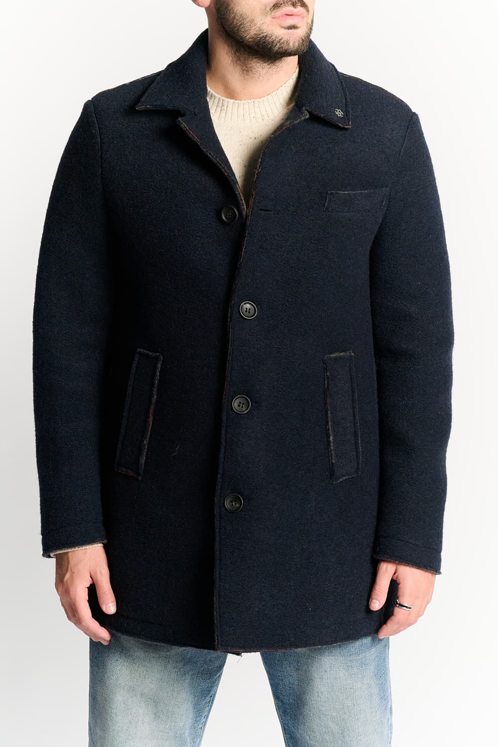Cappotto Lungo Uomo Misto Lana Blu
