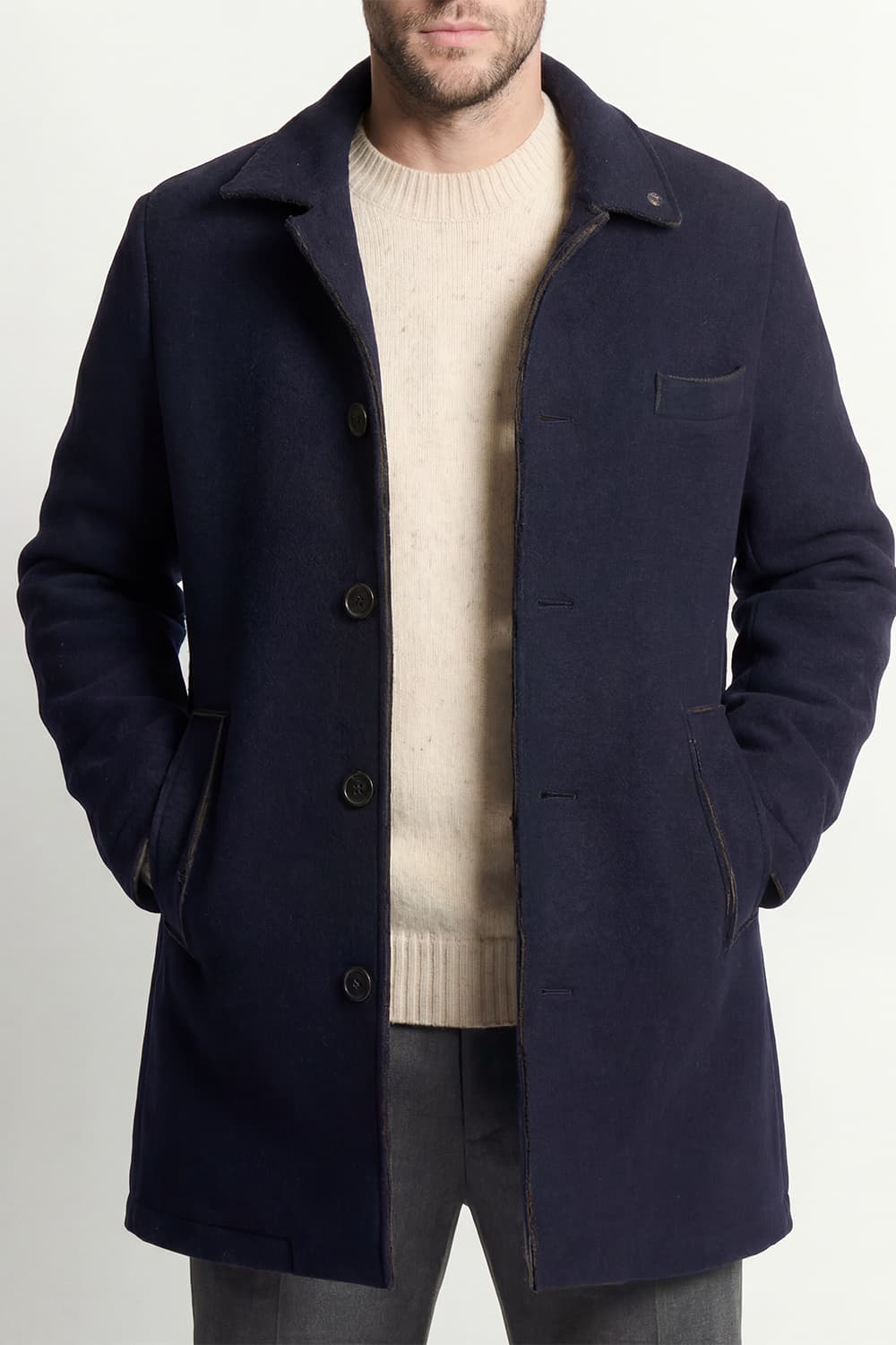Cappotto Lungo Uomo Misto Lana Blu uomo Barone firenze - 1