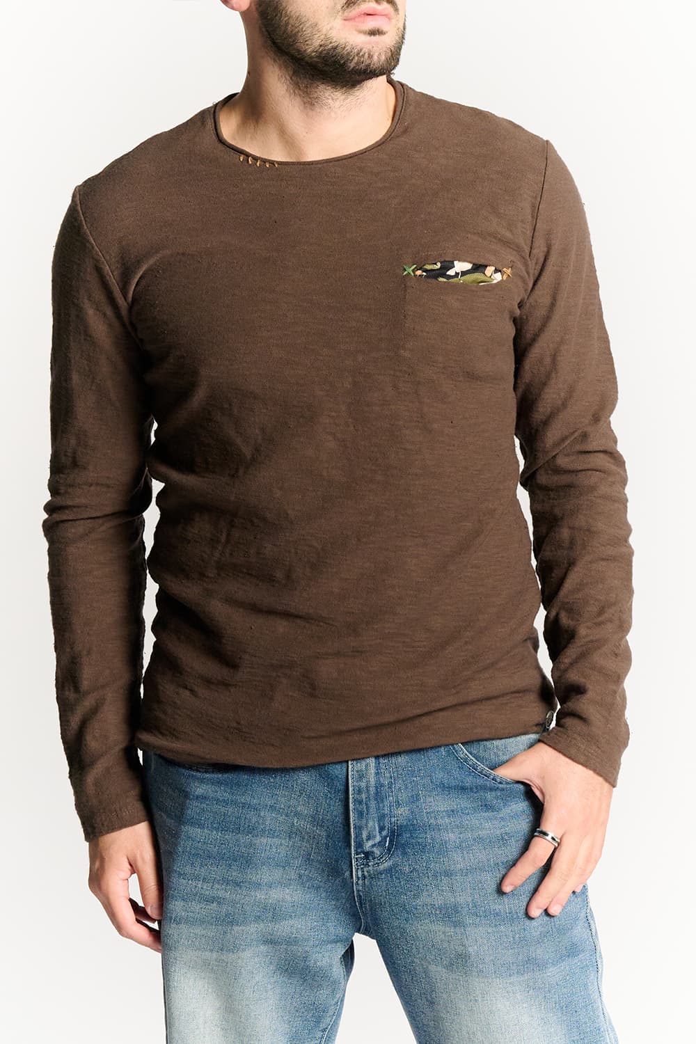 Maglia Uomo Cotone a Maniche Lunghe Testa di moro uomo Barone firenze - 1