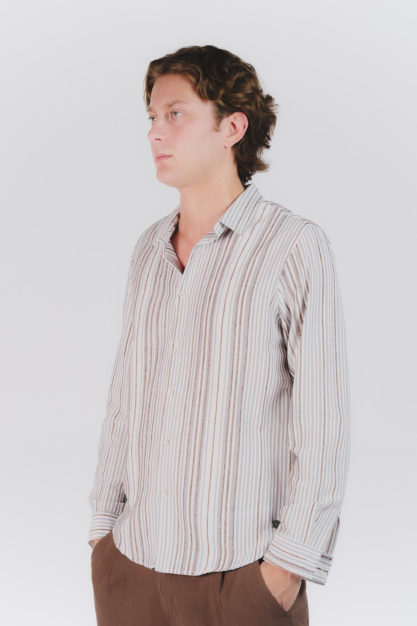 Camicia Uomo Lino Righe uomo Barone firenze - 1