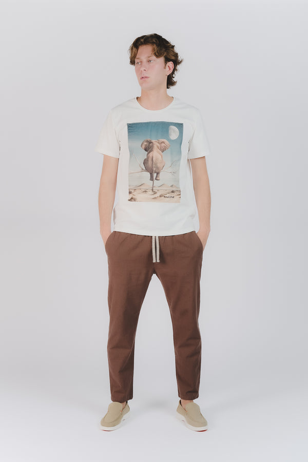 Pantaloni Lino con Elastico Cioccolato uomo Barone firenze