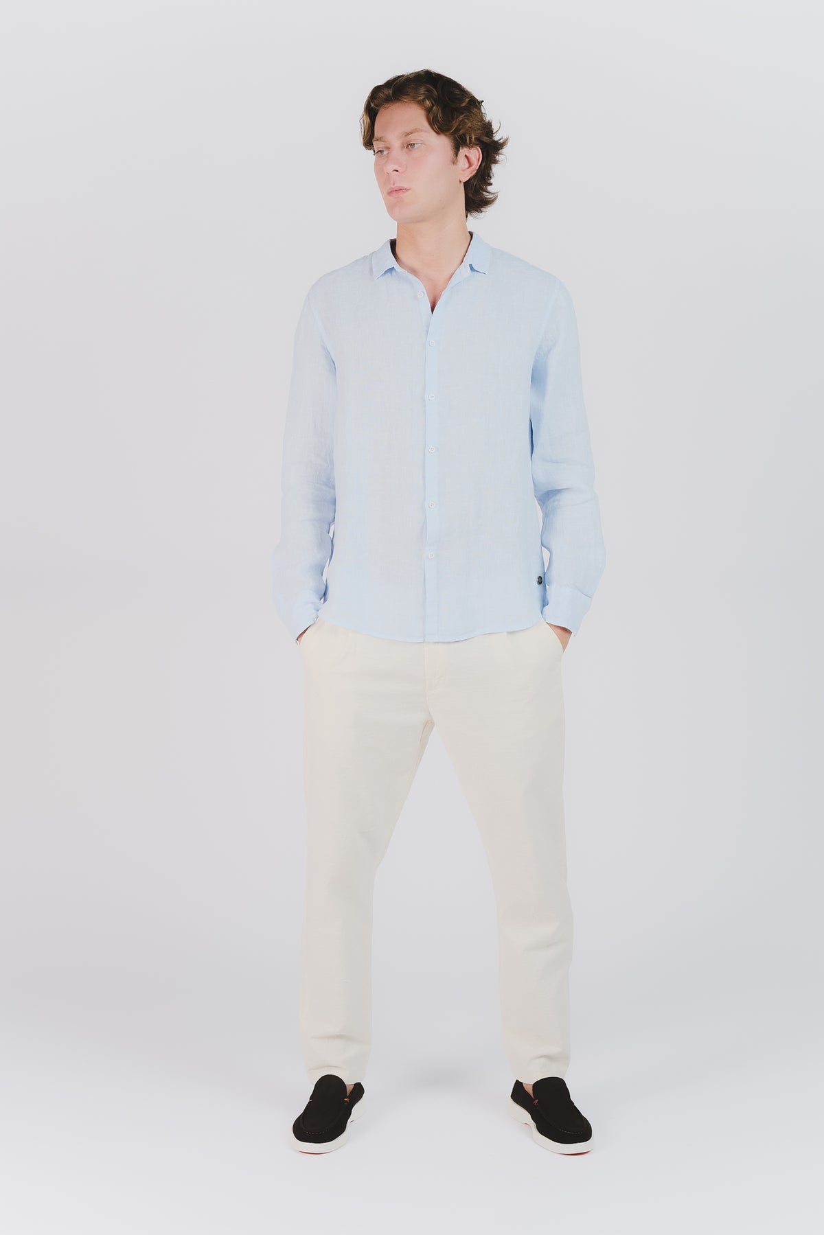 Camicia Uomo Lino Celeste uomo Barone firenze - 2