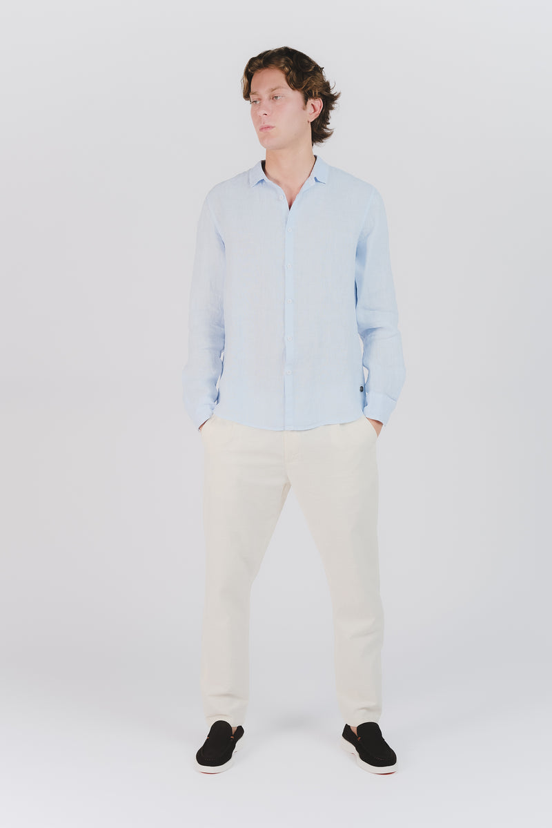 Camicia Uomo Lino Celeste uomo Barone firenze - 2