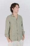 Camicia Uomo Lino Verde Militare uomo Barone firenze - 3