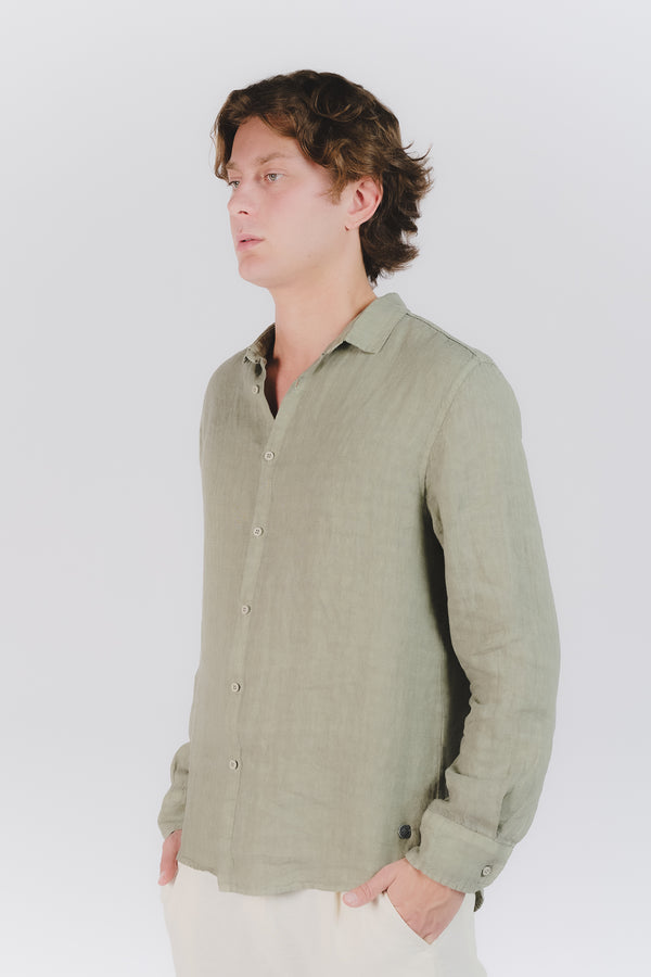 Camicia Uomo Lino Verde Militare uomo Barone firenze