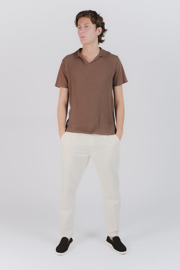 Pantaloni Lino con Bottone Panna uomo Barone firenze