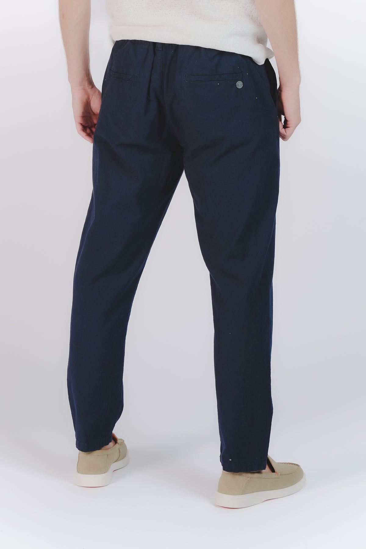 Pantaloni Lino con Bottone Blu uomo Barone firenze - 3