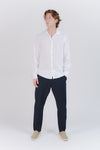 Pantaloni Lino con Bottone Blu uomo Barone firenze - 2