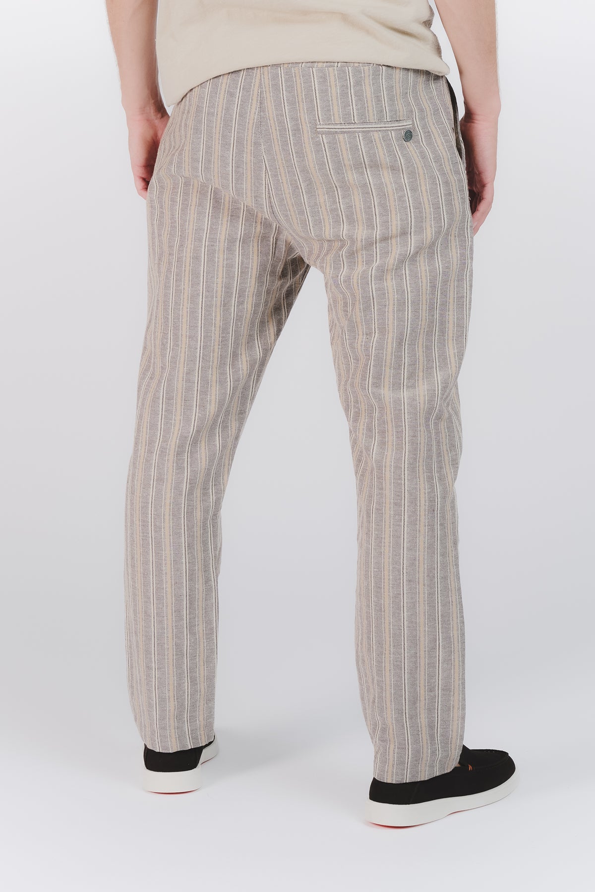 Pantaloni Misto Cotone e Lino a Righe Beige uomo Barone firenze - 3