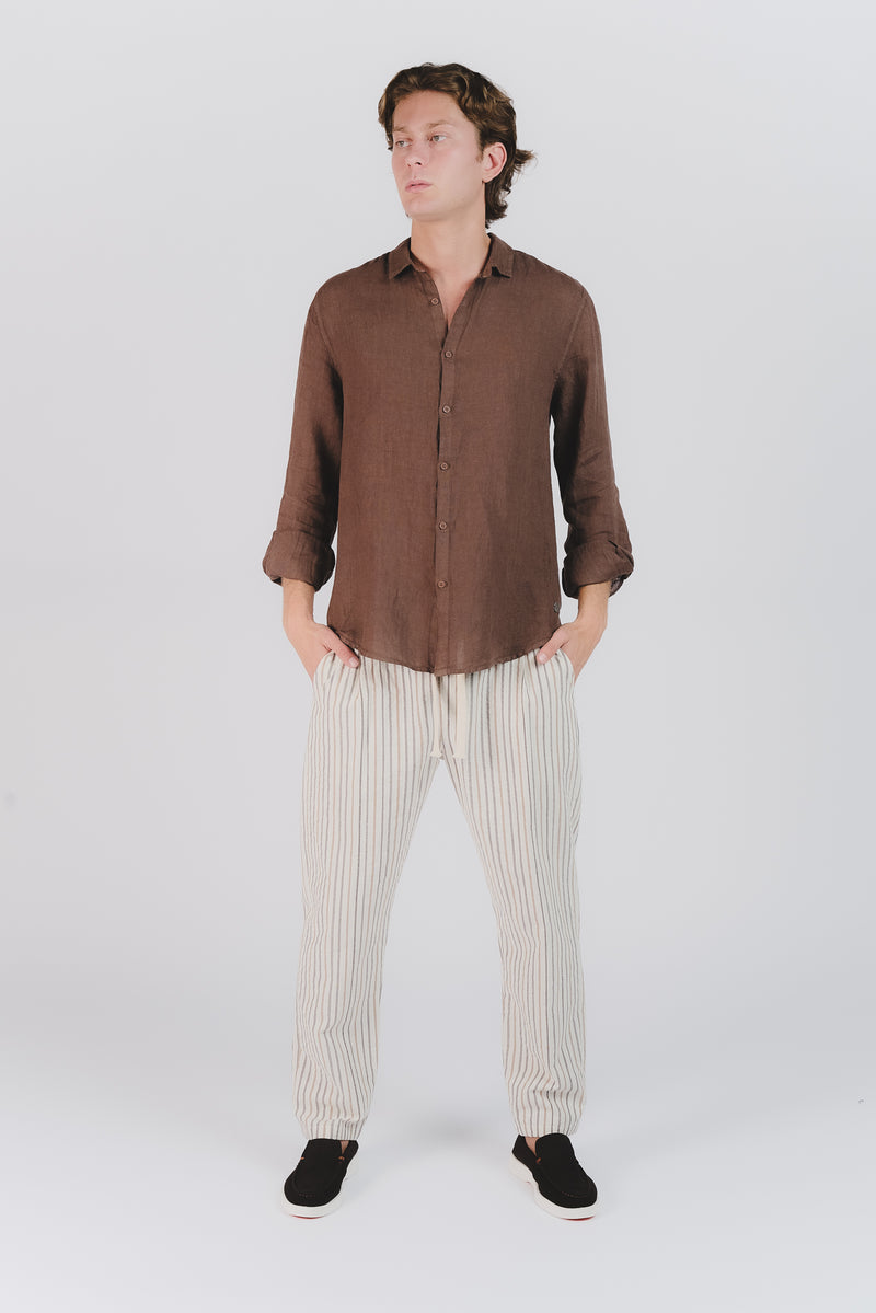 Camicia Uomo Lino Cioccolato uomo Barone firenze - 2
