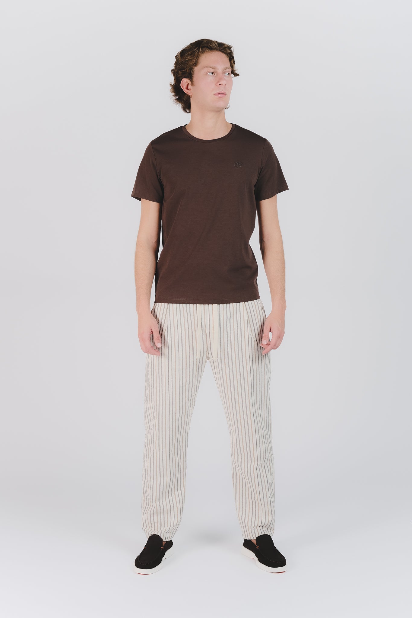 Pantaloni Cotone Righe Crema uomo Barone firenze - 2