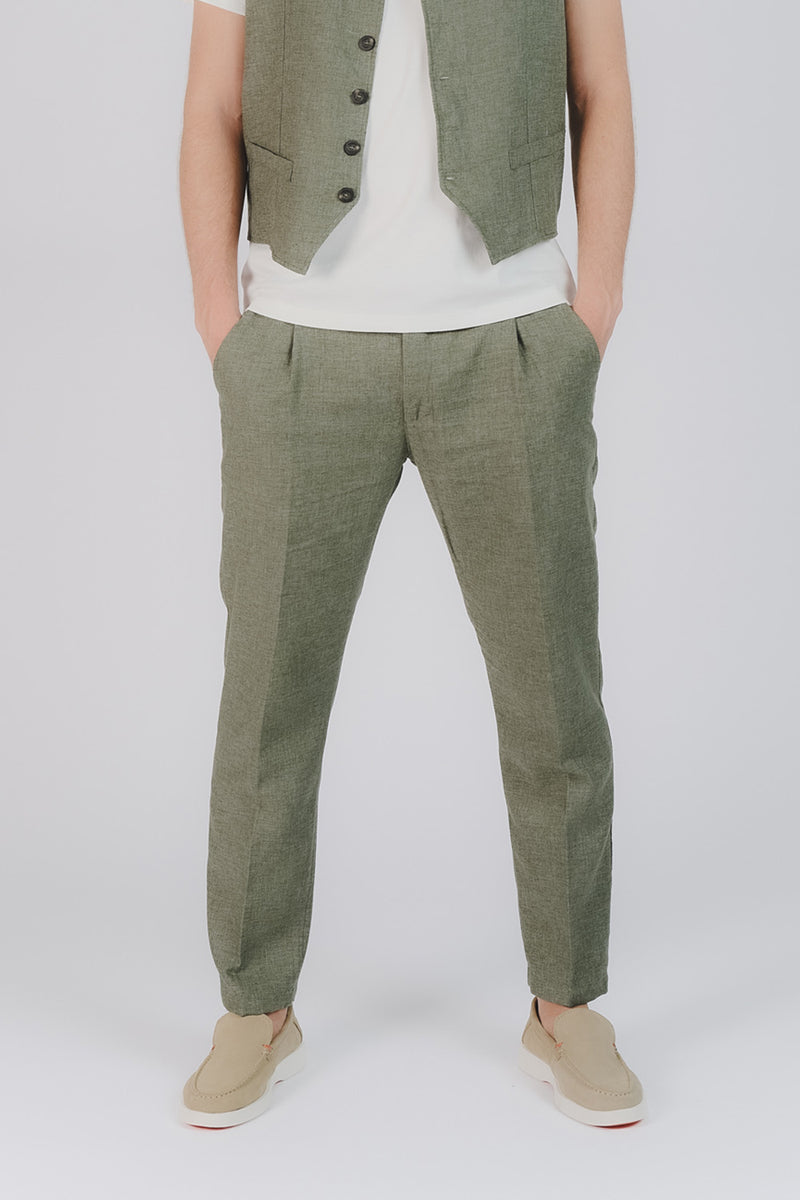 Pantaloni Eleganti Melange Verde uomo Barone firenze - 1