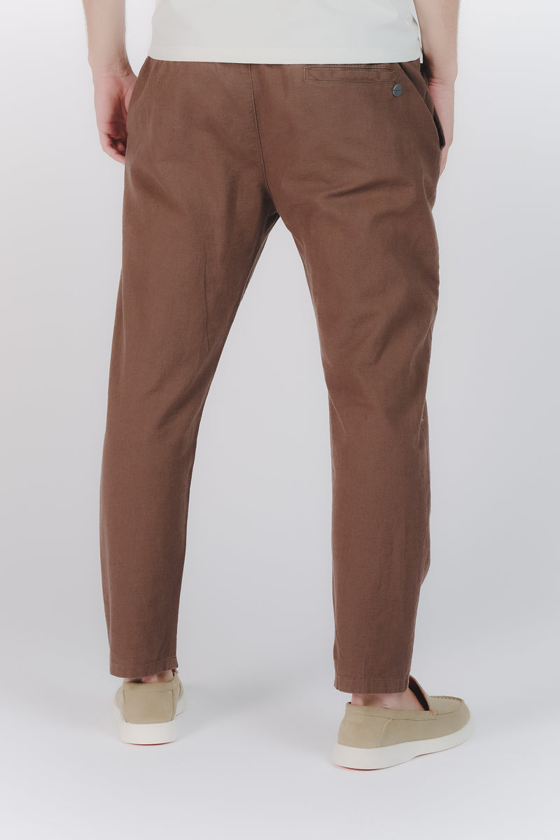 Pantaloni Lino con Elastico Cioccolato uomo Barone firenze - 3