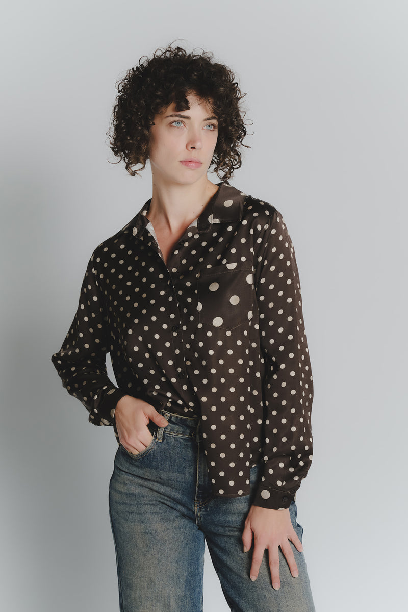 Camicia a Pois Testa di Moro Beige Donna donna Barone firenze - 1