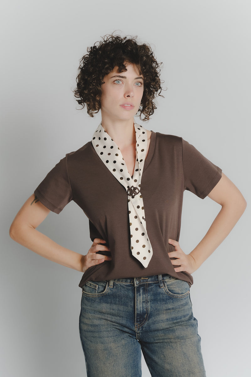 T-shirt Cioccolato con Foulard a Pois Bianco donna Barone firenze - 3