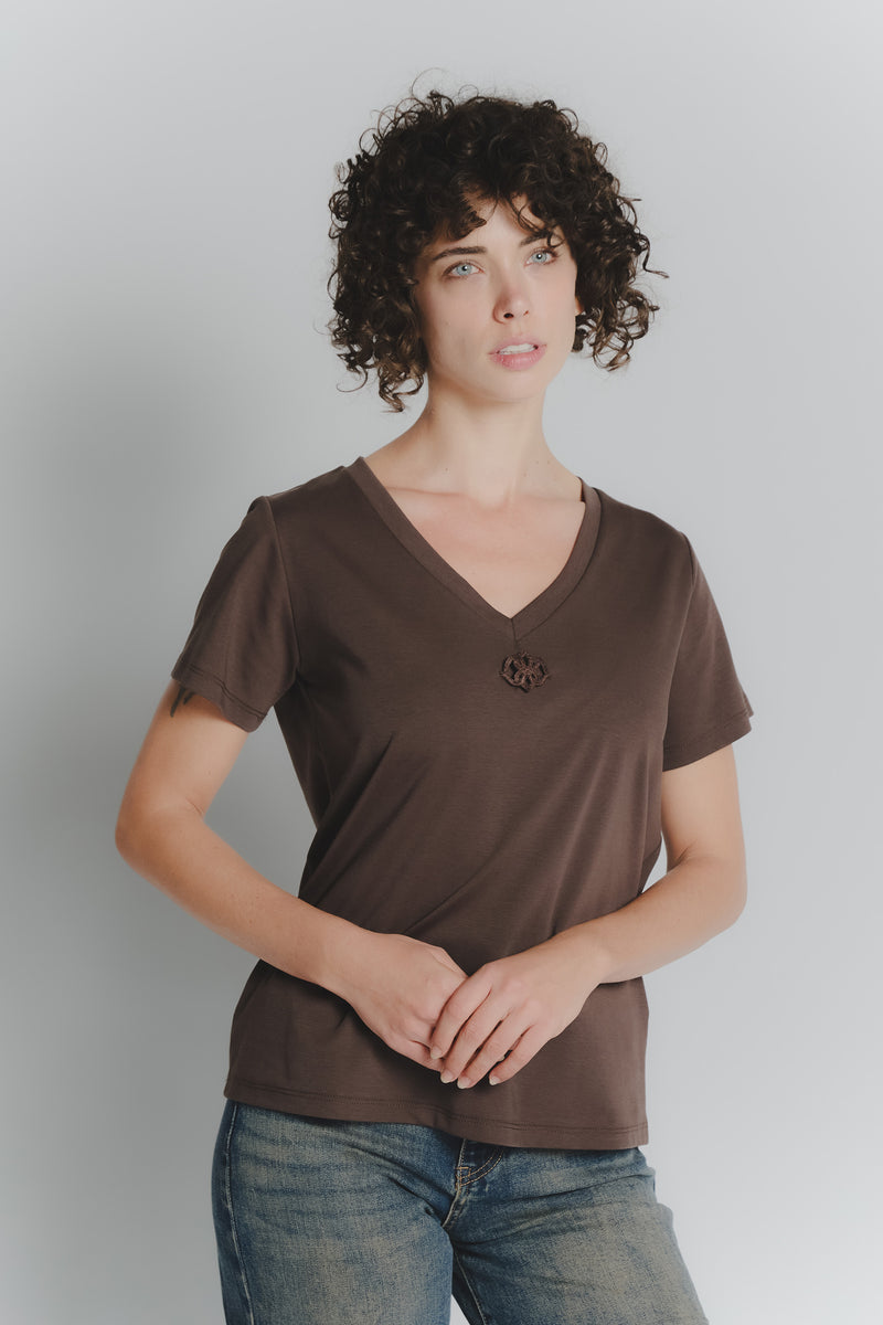 T-shirt Cioccolato con Foulard a Pois Bianco donna Barone firenze - 2