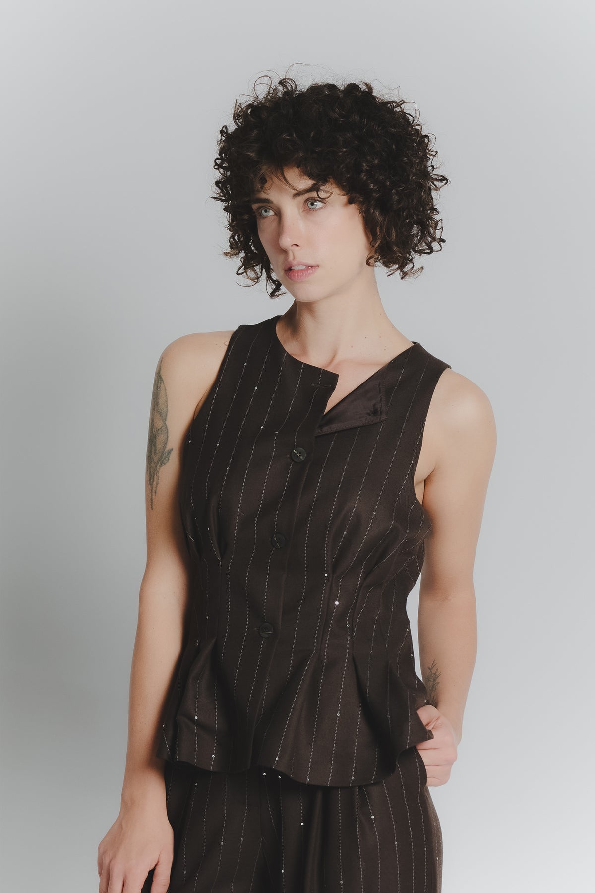 Gilet Gessato Cioccolato con Paillettes donna Barone firenze - 1