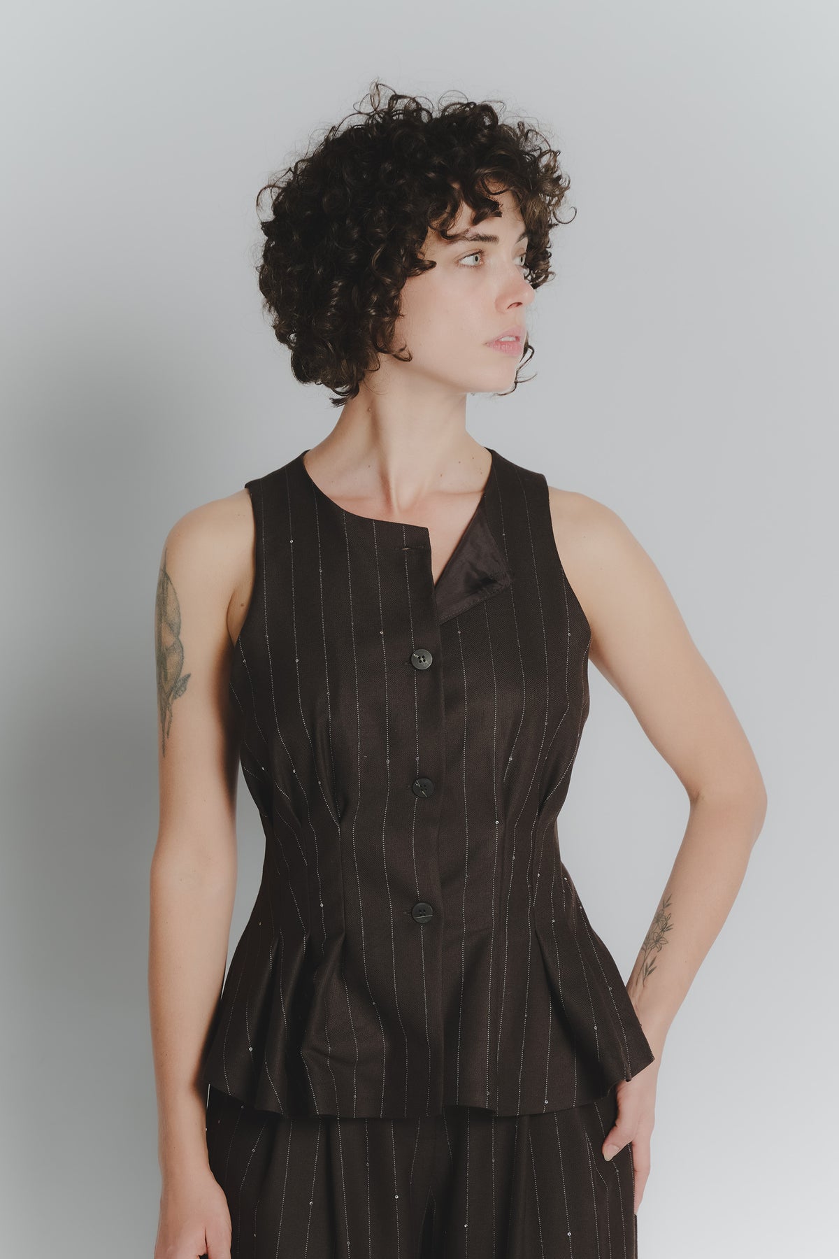 Gilet Gessato Cioccolato con Paillettes donna Barone firenze - 3