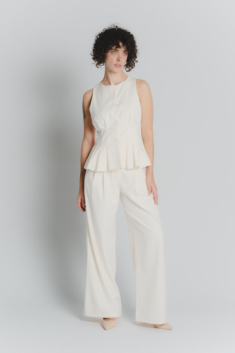 Gilet con Pieghe Panna Donna donna Barone firenze - 2