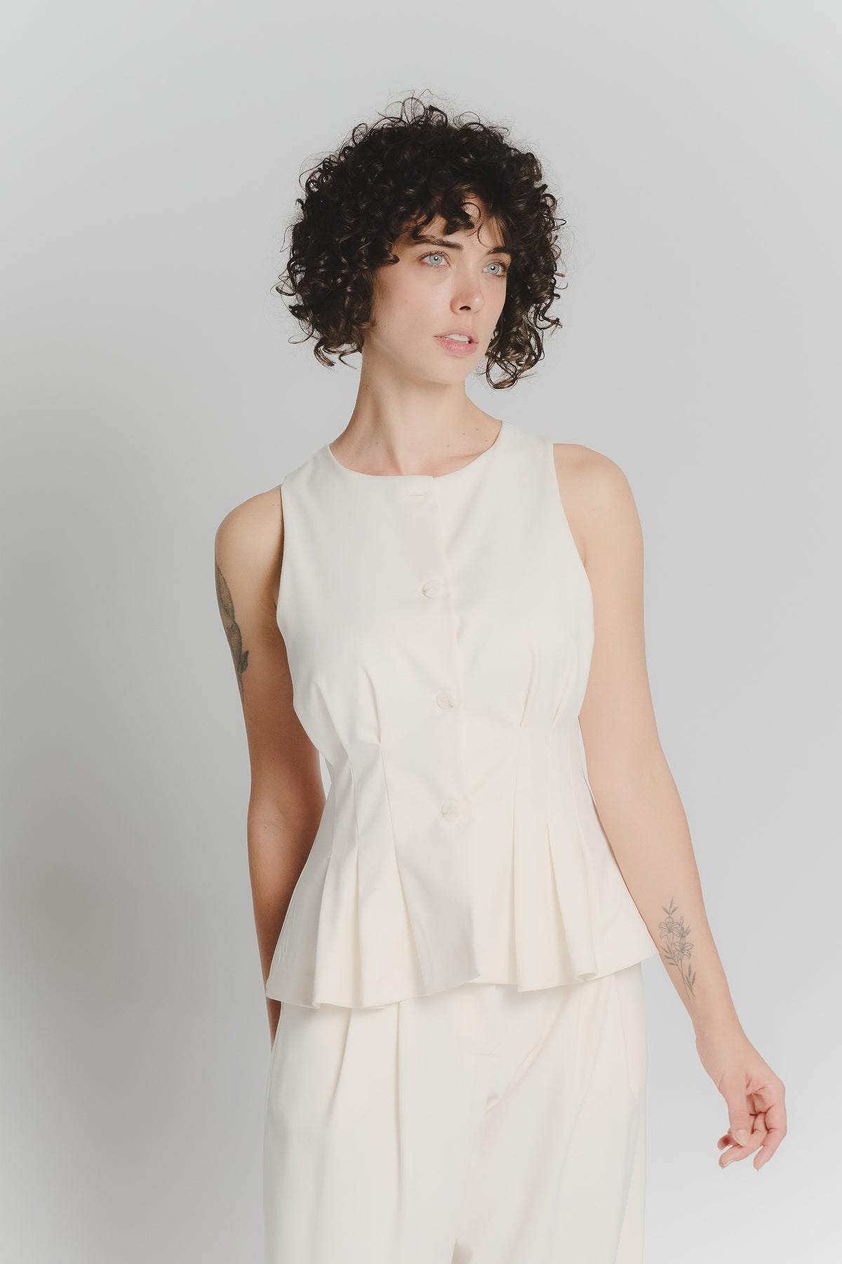 Gilet con Pieghe Panna Donna donna Barone firenze - 3