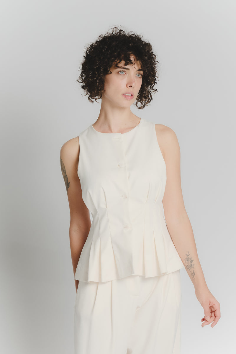 Gilet con Pieghe Panna Donna donna Barone firenze - 3