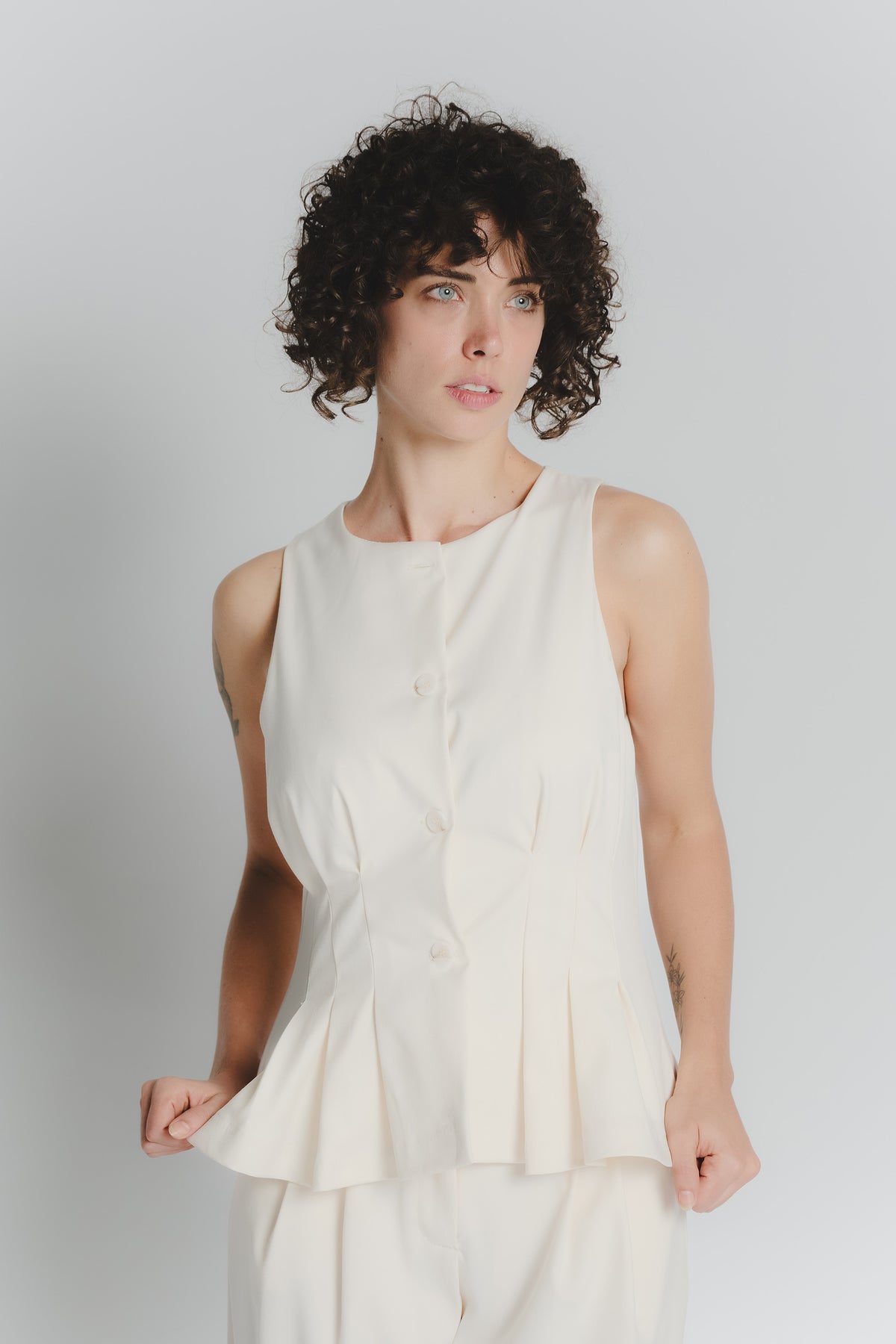 Gilet con Pieghe Panna Donna donna Barone firenze - 1