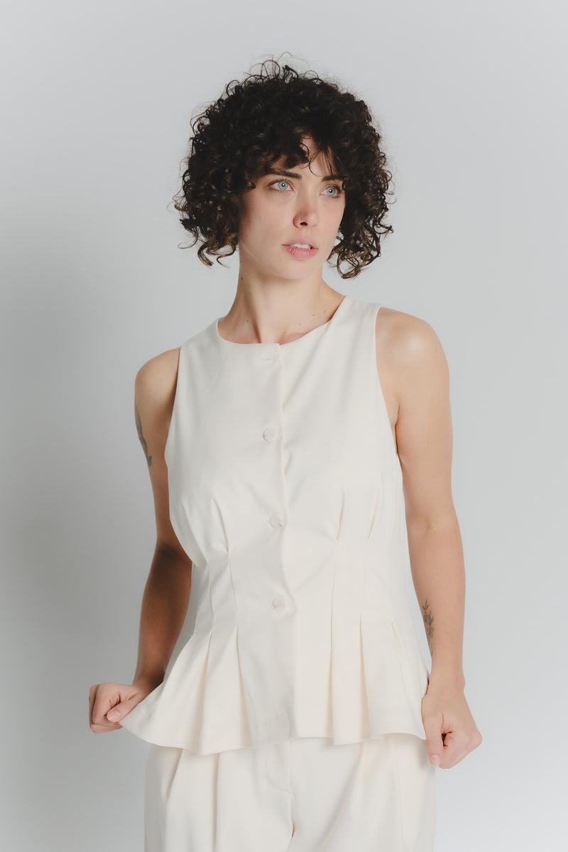 Gilet con Pieghe Panna Donna donna Barone firenze - 1