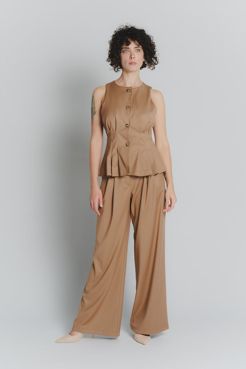 Gilet con Pieghe Cammello Donna donna Barone firenze - 2