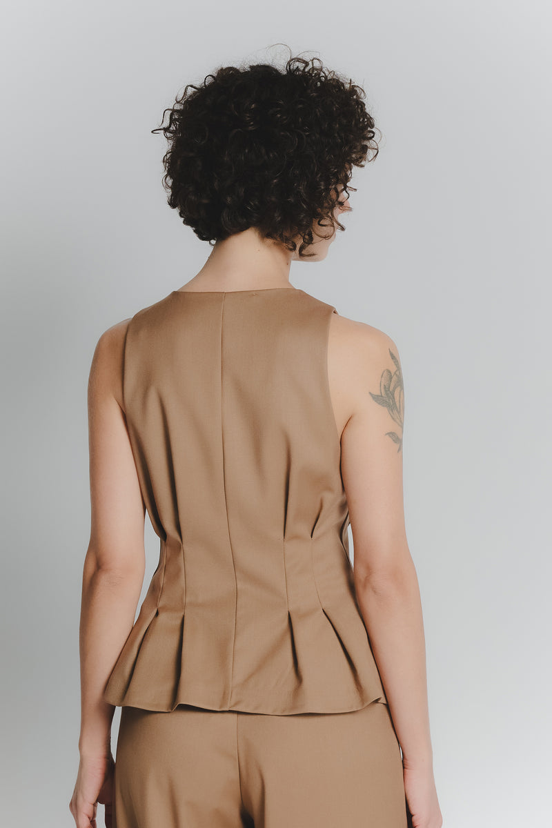 Gilet con Pieghe Cammello Donna donna Barone firenze - 3